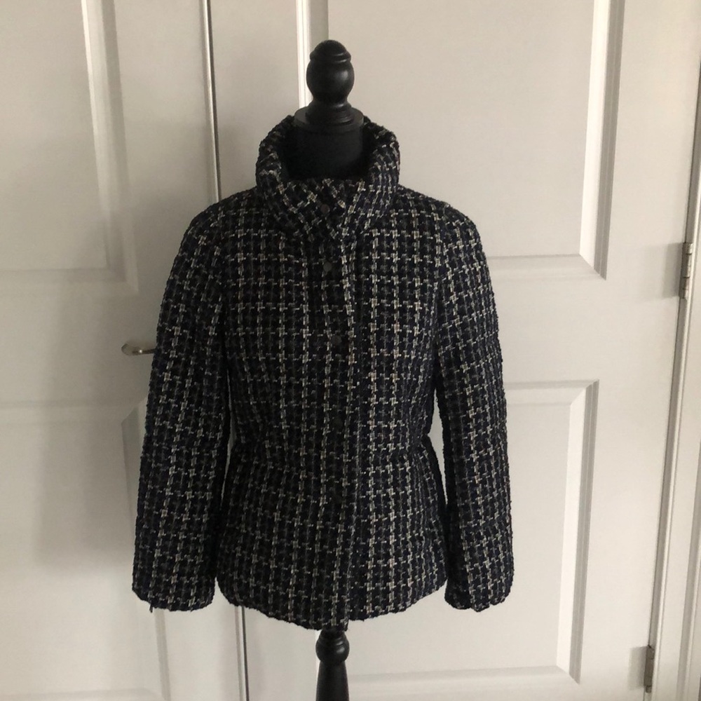 Ann Taylor blue/white high collared jacket
